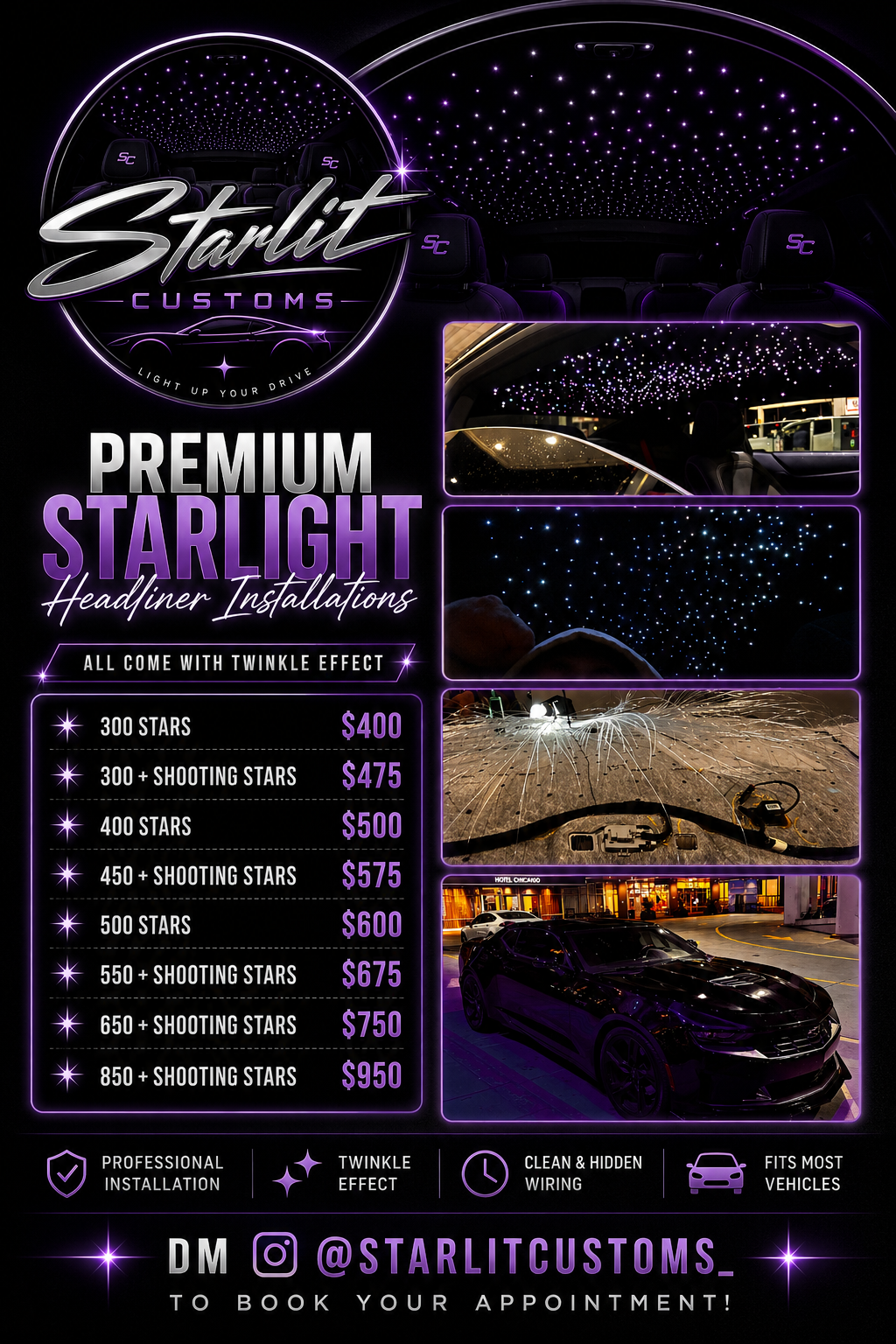 Starlit Customs pricing and portfolio flyer